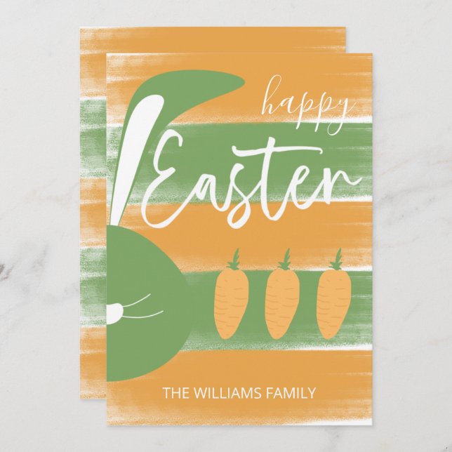 Cute Happy Easter Bunny And Carrots Holiday Card (Front/Back)
