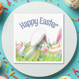 Cute HAPPY EASTER Bunny Ears Modern Coloured Eggs  Napkin