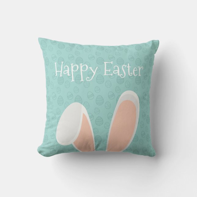 Cute Happy Easter Bunny Ears | Throw Pillow (Front)