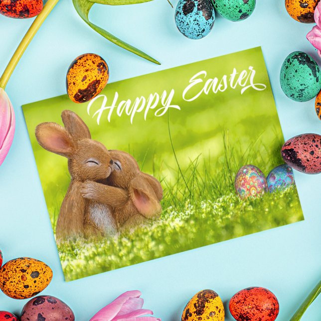 Cute Happy Easter Bunny Eggs Spring Postcard (Creator Uploaded)