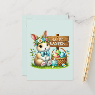 Cute Happy Easter bunny Holiday Postcard