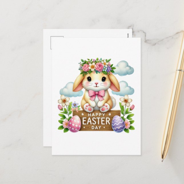 Cute Happy Easter bunny  Holiday Postcard (Front/Back In Situ)