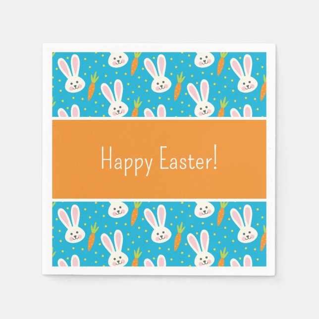 Cute Happy Easter Bunny Pattern with Text Party Napkin (Front)