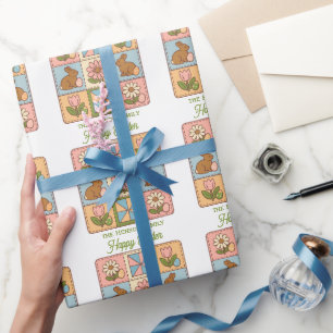 Cute Happy Easter Bunny Quilt Pattern  Wrapping Paper