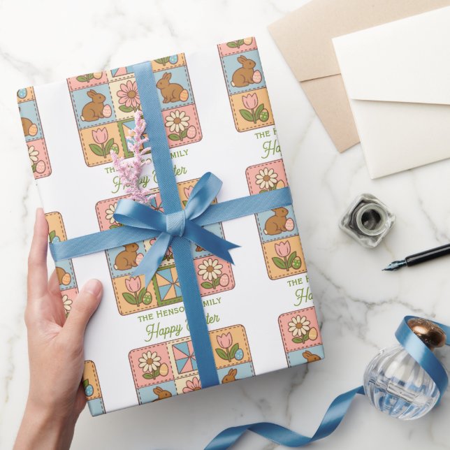 Cute Happy Easter Bunny Quilt Pattern  Wrapping Paper (Gifting)