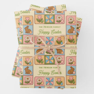 Cute Happy Easter Bunny Quilt Pattern  Wrapping Paper Sheet