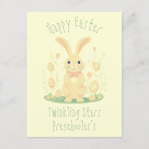 Cute Happy Easter Bunny Rabbit Preschool Yellow Postcard