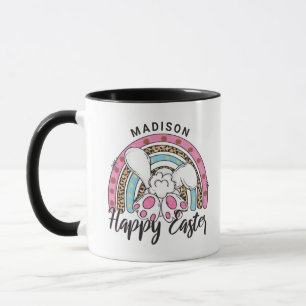 Cute Happy Easter Bunny Rabbit Rainbow Add Name Mug