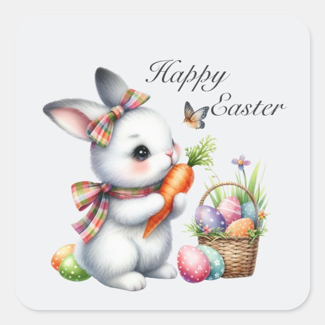 Cute Happy Easter bunny  Square Sticker (Front)