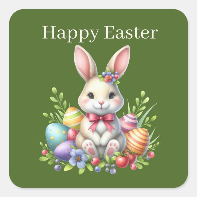 Cute Happy Easter bunny Square Sticker (Front)