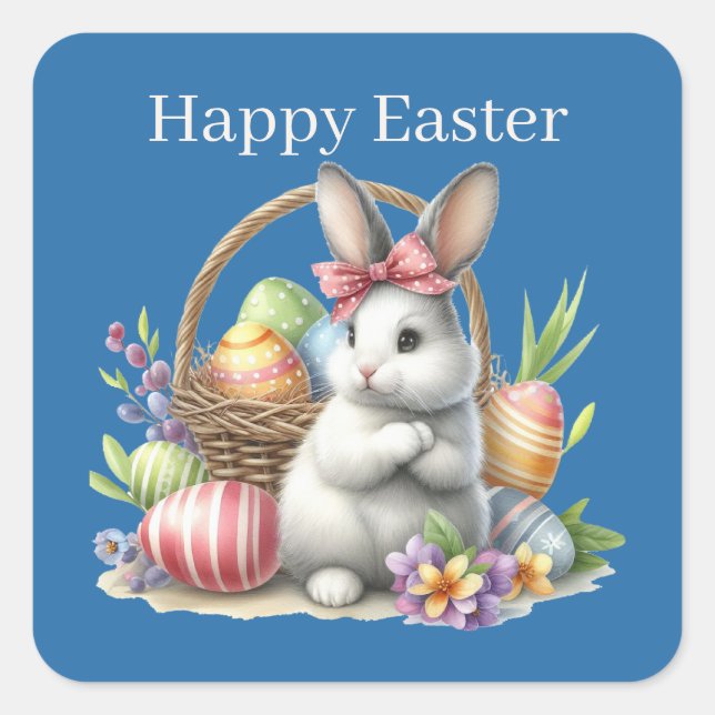 Cute Happy Easter bunny  Square Sticker (Front)