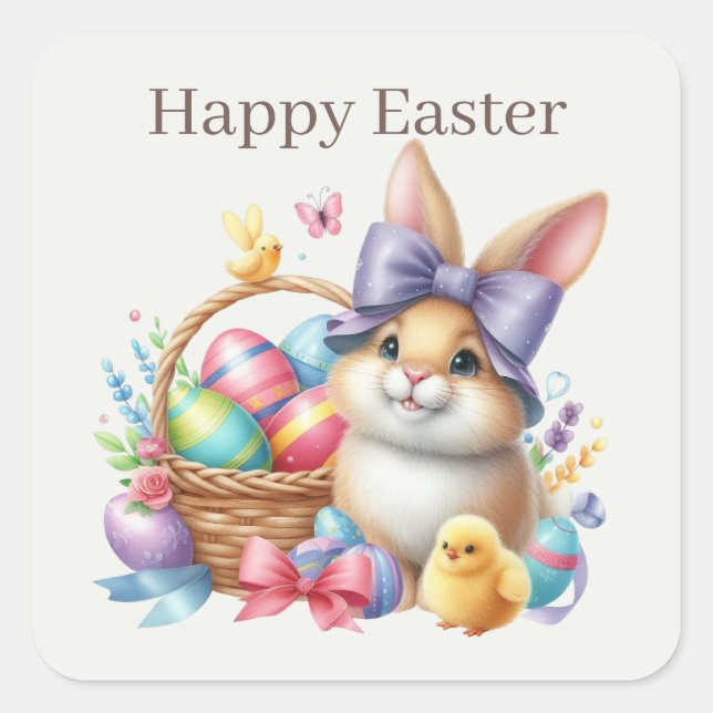 Cute Happy Easter bunny  Square Sticker (Front)