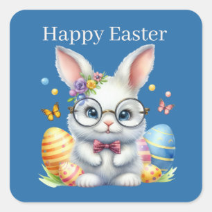 Cute Happy Easter bunny Square Sticker