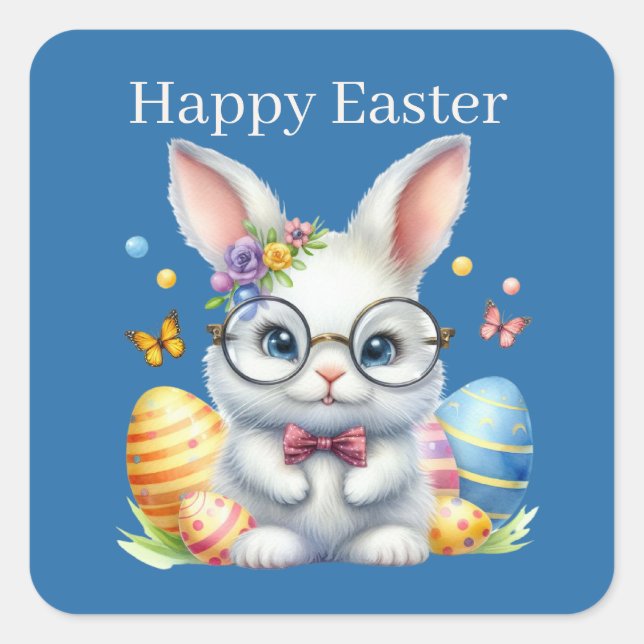 Cute Happy Easter bunny Square Sticker (Front)