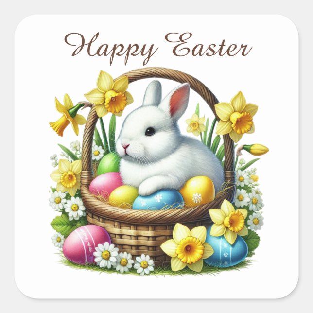 Cute Happy Easter bunny Square Sticker (Front)