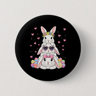 Cute Happy Easter Bunny Stack Floral Easter Eggs G 6 Cm Round Badge