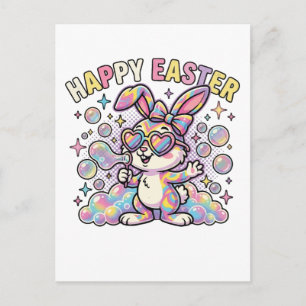 Cute Happy Easter Bunny with Spring Vibes Holiday Postcard