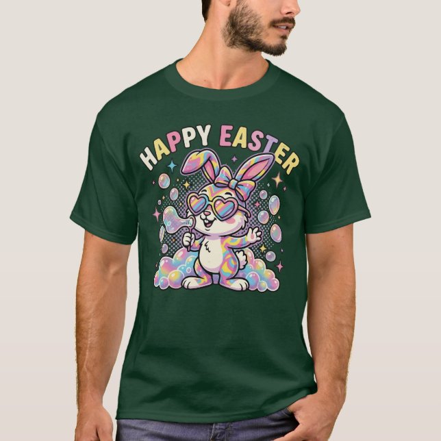 Cute Happy Easter Bunny with Spring Vibes T-Shirt (Front)