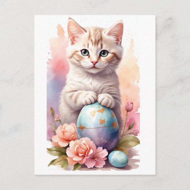 Cute Happy Easter Cat Holiday Postcard (Front)