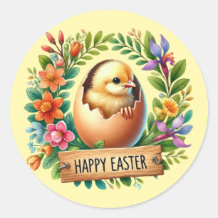 Cute Happy Easter chick Classic Round Sticker