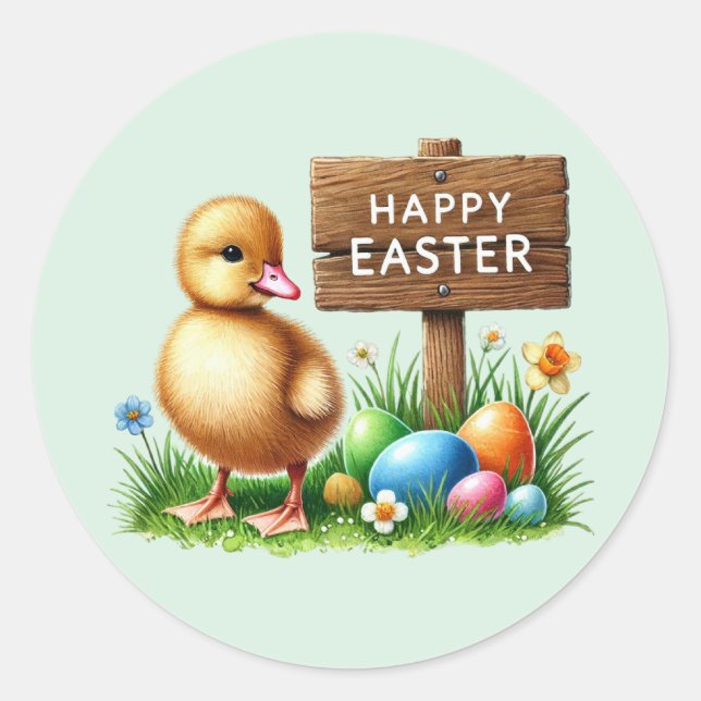 Cute Happy Easter chick  Classic Round Sticker (Front)