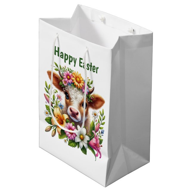 Cute Happy Easter cow customizable Medium Gift Bag (Front Angled)
