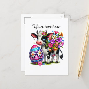 Cute Happy Easter cow farm animal  Holiday Postcard