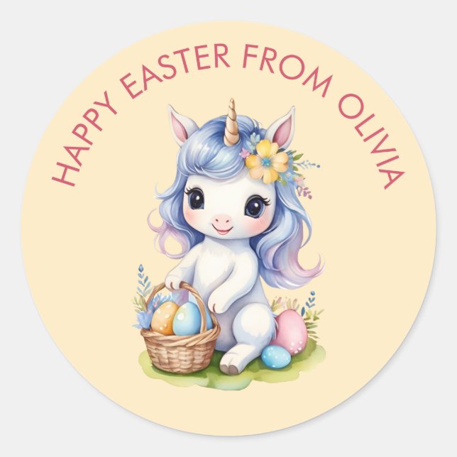 Cute Happy Easter Customisable Unicorn Sticker (Front)
