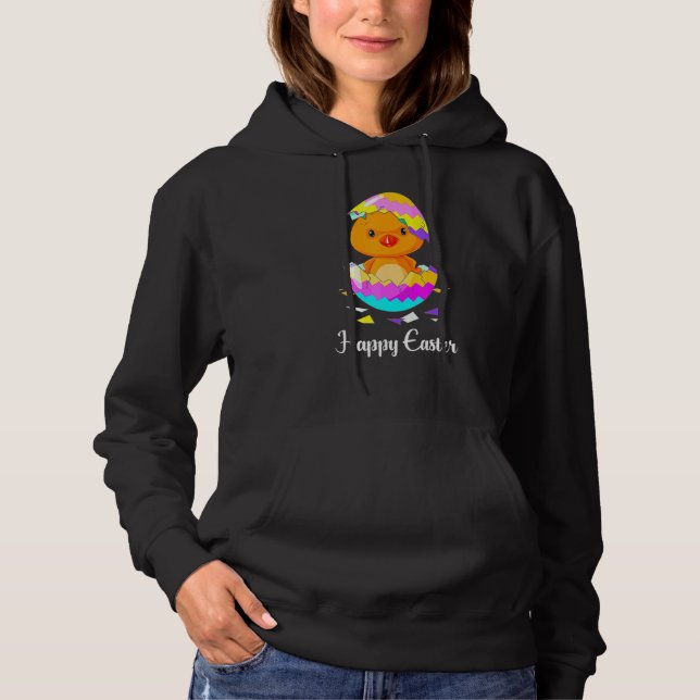 Cute Happy Easter Day 2022 Chick With Easter Egg B Hoodie (Front)