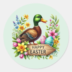 Cute Happy Easter duck Classic Round Sticker