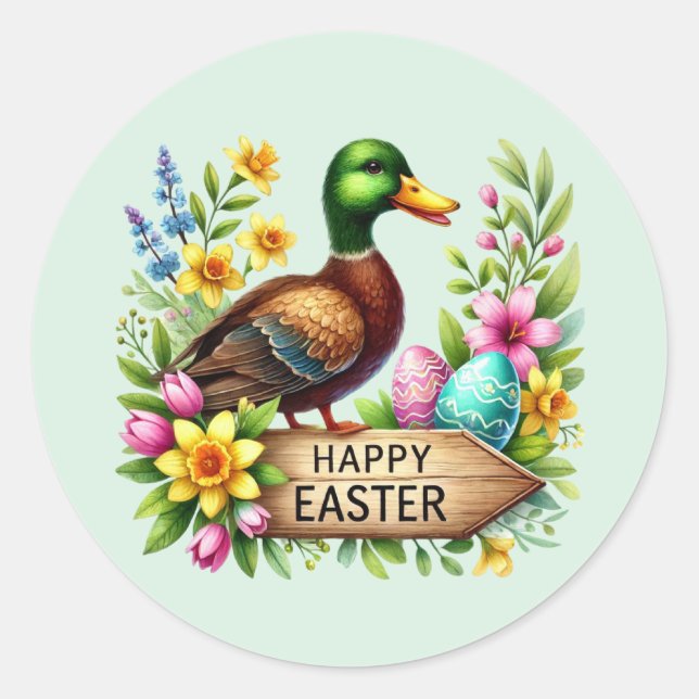 Cute Happy Easter duck Classic Round Sticker (Front)
