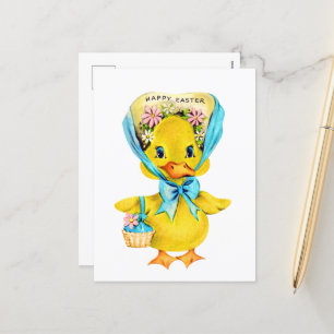 cute Happy Easter duck vintage Holiday Postcard