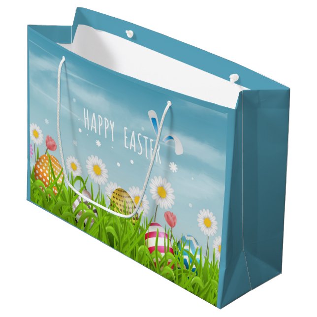 cute Happy Easter eggs Holiday party Large Gift Bag (Front Angled)