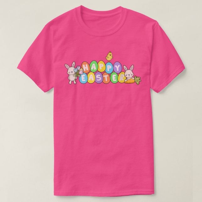 Cute HAPPY EASTER Eggs with Bunny Rabbits  Happy E T-Shirt (Design Front)