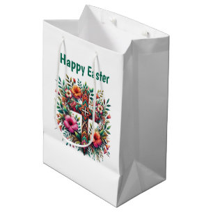 Cute Happy Easter floral Cross customizable Medium Gift Bag