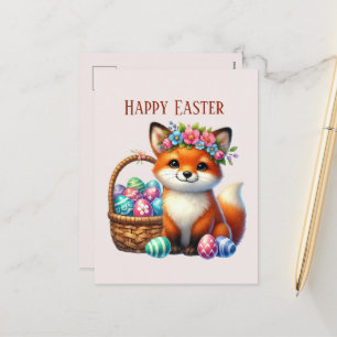 Cute Happy Easter fox add message Holiday Postcard