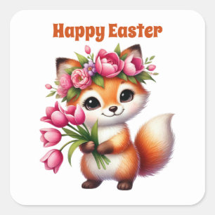 Cute happy Easter fox bunny Square Sticker