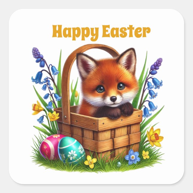 Cute happy Easter fox  Square Sticker (Front)