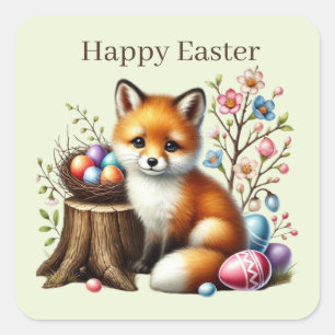 Cute Happy Easter fox Square Sticker