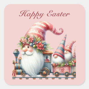 Cute Happy Easter gnome train add text  Square Sticker