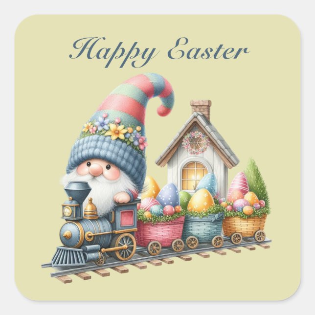Cute Happy Easter gnome train  Square Sticker (Front)