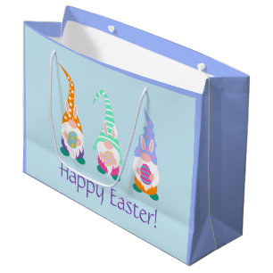 Cute Happy Easter Gnomes Bunny Ears Spring Colours Large Gift Bag