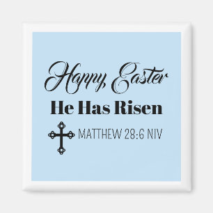 Cute Happy Easter He Has Risen Bible Verse Blue Magnet