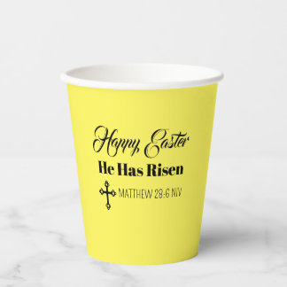 Cute Happy Easter He Has Risen Bible Verse Yellow Paper Cups