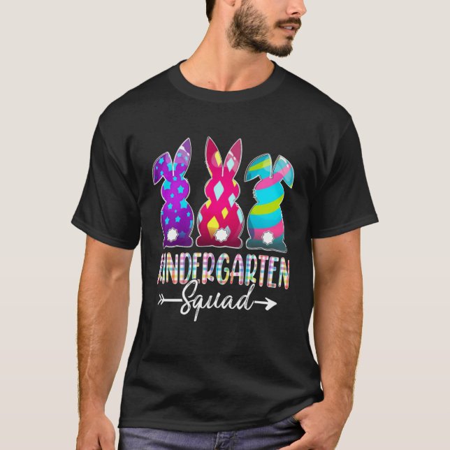Cute Happy Easter Kindergarten Squad Three Bunny E T-Shirt (Front)