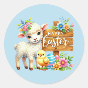 Cute Happy Easter lamb Classic Round Sticker