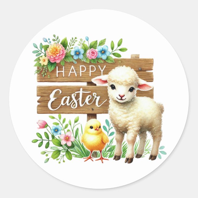 Cute Happy Easter lamb Classic Round Sticker (Front)