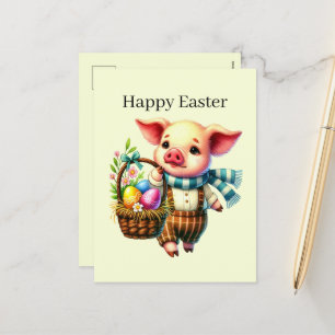 Cute happy Easter pig Holiday Postcard