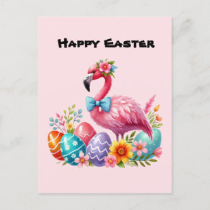 Cute Happy Easter pink flamingo add message  Holiday Postcard