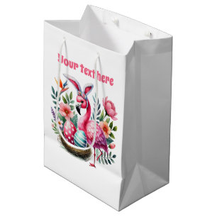 Cute Happy Easter pink flamingo Medium Gift Bag